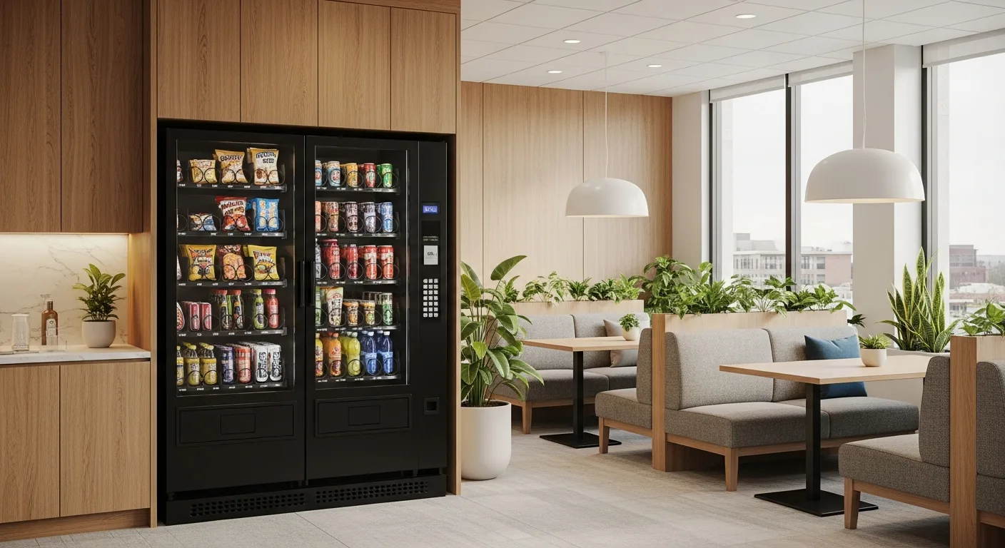 Modern office break room with vending