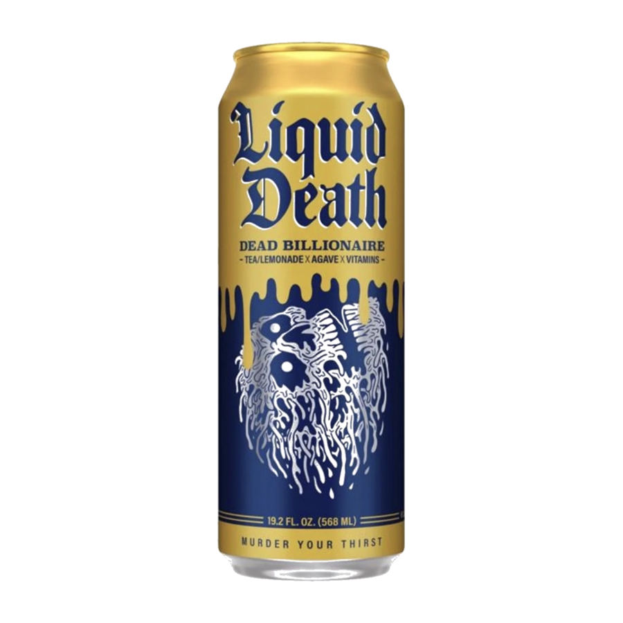 Liquid Death Dead Billionaire — available in Julian's Vending machines