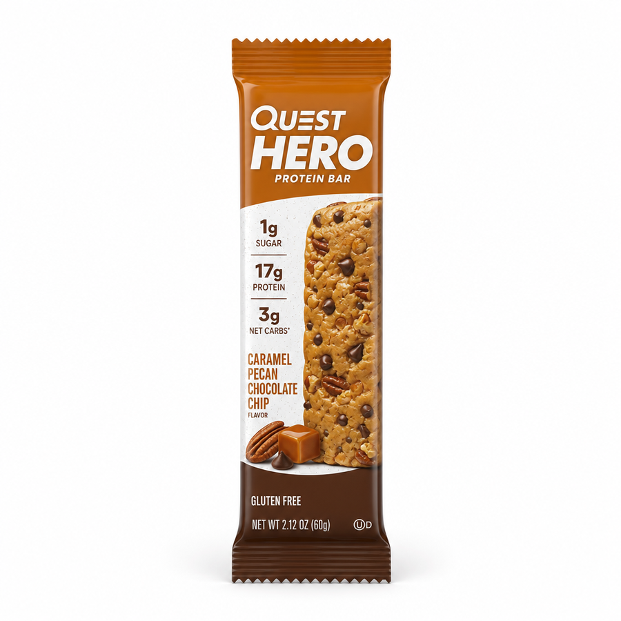 Quest Hero Caramel Pecan — available in Julian's Vending machines